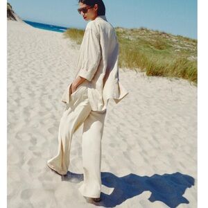 ZARA WIDE LEG LINEN PANTS WITH BELT